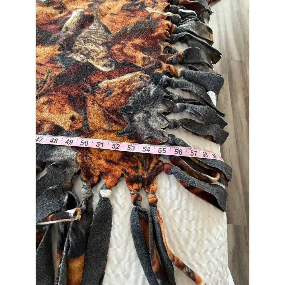 Horse Fleece Tie Fringe Throw Blanket Handmade Western Equestrian Ranch 50x60